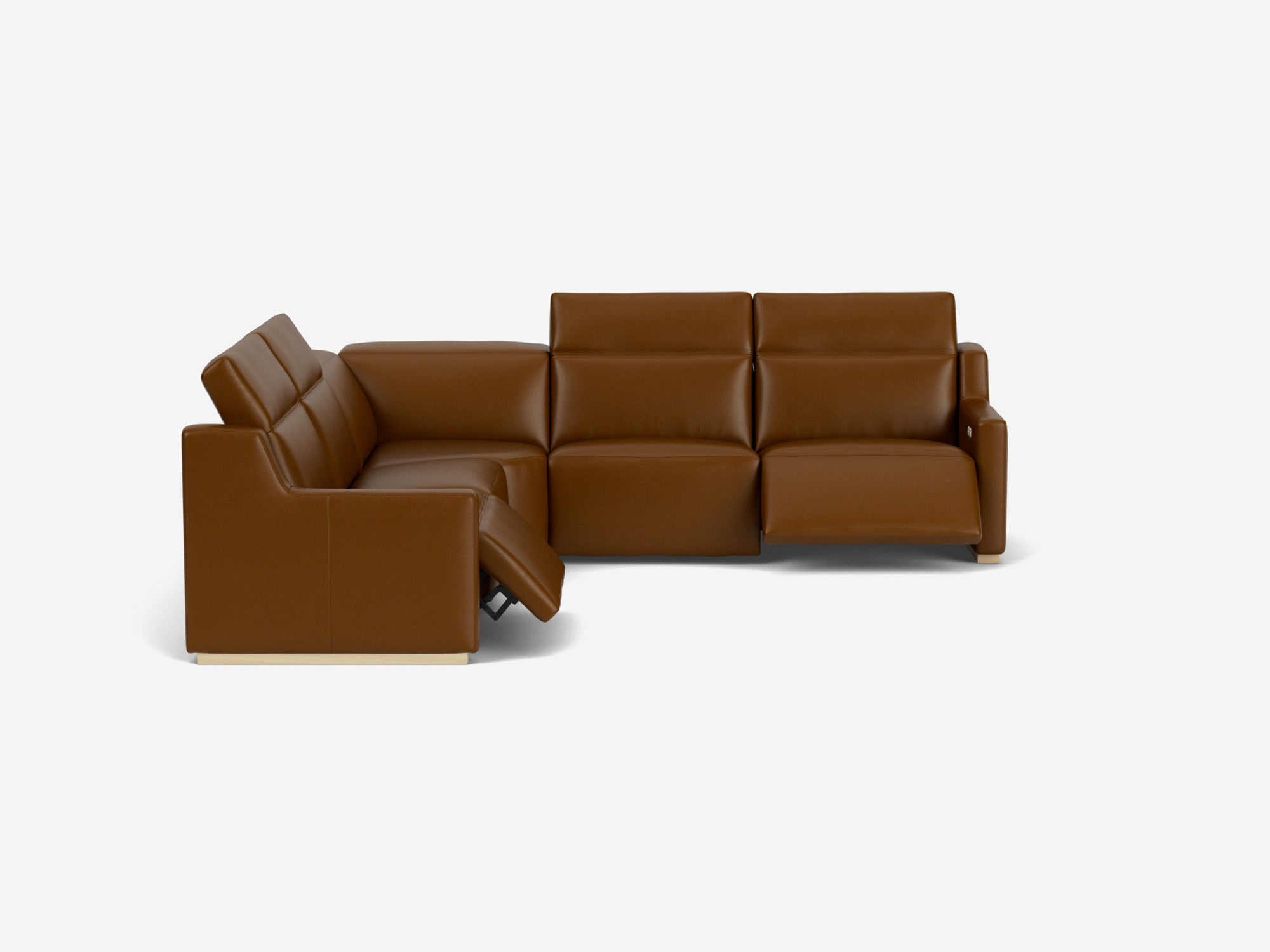 Brown leather reclining sectional sofa left hand front view